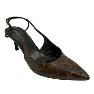 Louis Vuitton Cherie Slingback Pumps EU 38 US 8 Brown LV Monogram Canvas Pointed